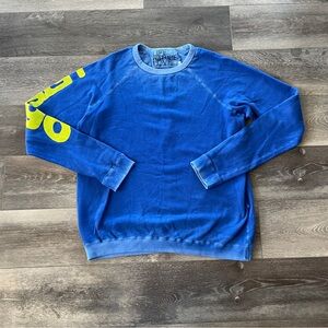 Free City Lets go Lucky Rabbits Sweatshirt Womens Blue Graphic Logo Pullover L
